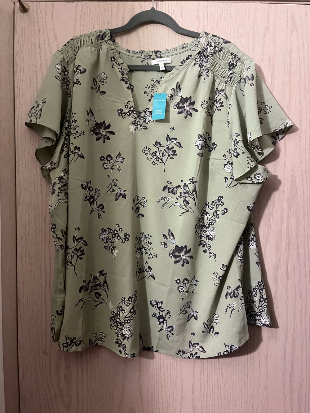 Maurices Sage Green Floral Ruffle Sleeve Top
